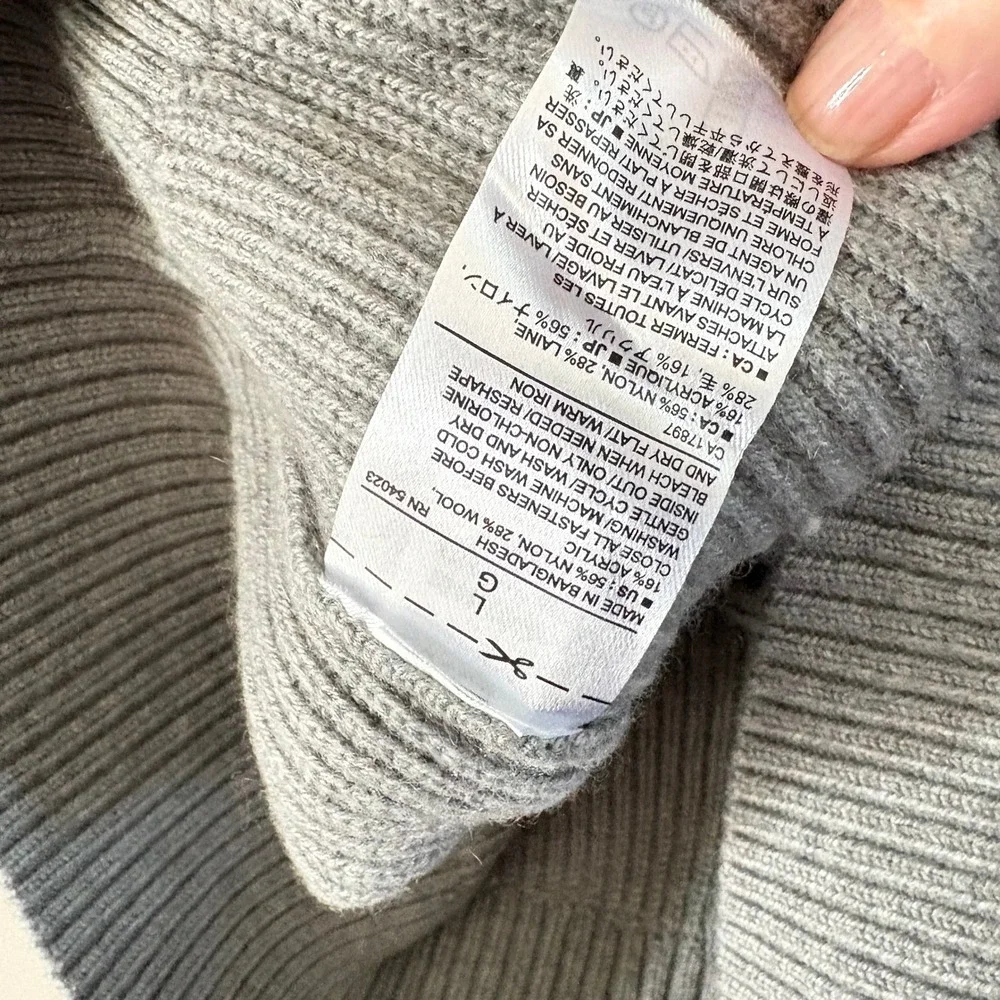 Banana Republic Ribbed Open Back Tie Sweater Gray Wool Blend Raglan‎ Large